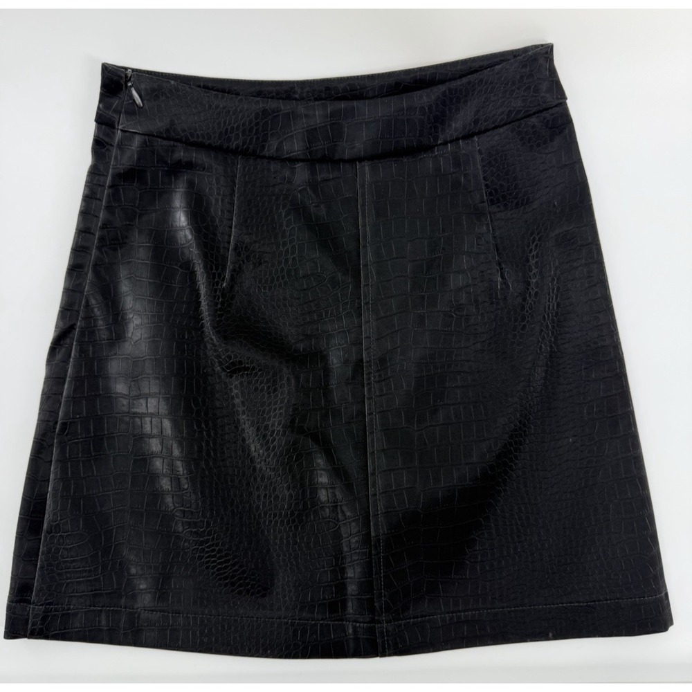 French Connection Women's Faux Leather Animal Print Black Skirt Side Zip Size 4